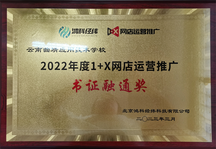学校荣获2022年度1+X网店运营推广书证融通奖